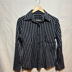 New York & Company Black and Silver Striped Shirt